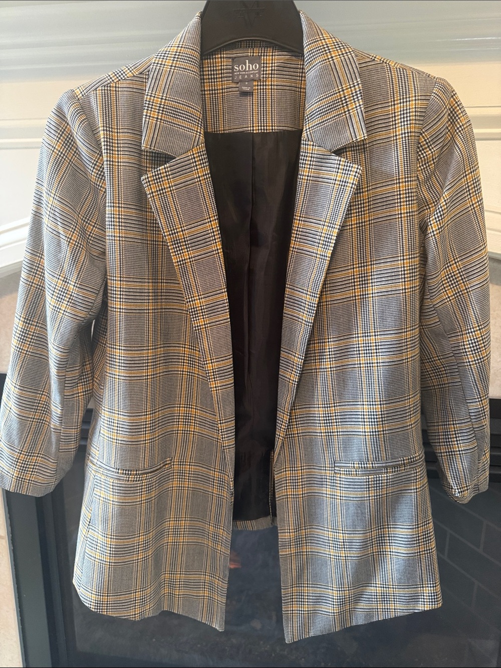 Soho Gray Plaid Blazer with Yellow Windowpane Detail